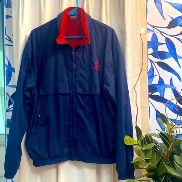 Vintage Le Coq Sportif Navy & Red Polyester Full Zip Windbreaker Rain Jacket - Picture 1 of 7